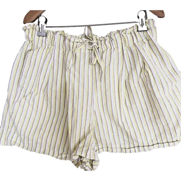 Uniqlo Linen Blend Striped Paper Bag Elastic Waist Shorts Drawstring Pockets - Picture 8 of 12